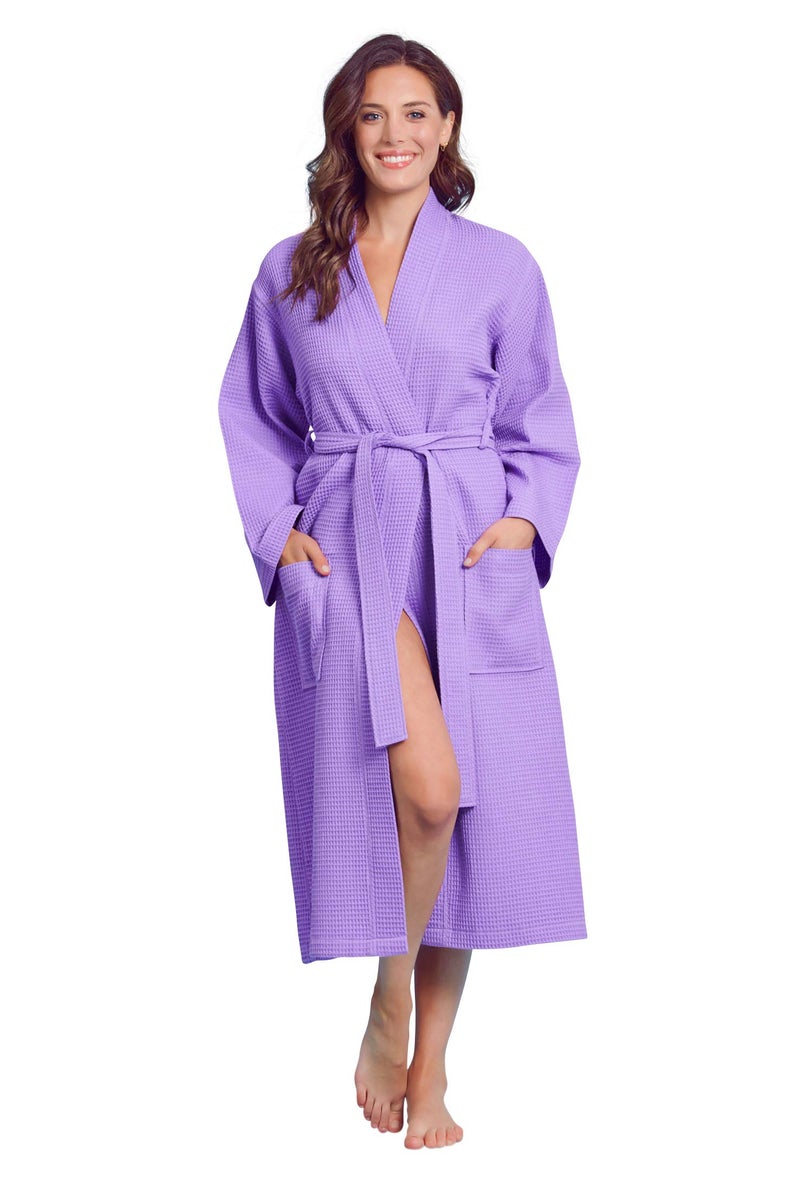 Soft Touch Linen- Luxurious Robe Soft- Absorbent Lightweight- Long Kimono Waffle Hotel/Spa Cotton Bathrobe for Women, (Lavender, Small) - Image 4